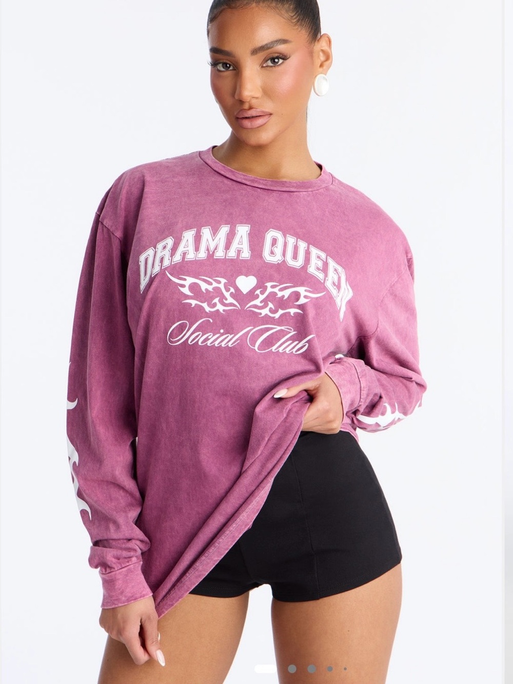 NWT FASHION NOVA Drama Queen Multi Hit Washed Long Sleeve Tee Burgundy